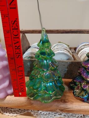 Fenton Iridescent  Glowing Green Glass Christmas Tree
